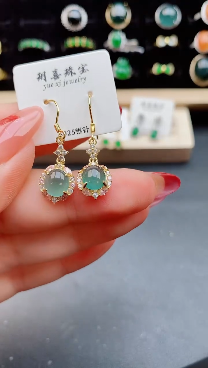 【闪购商品】翡翠耳饰银S925镶嵌12121