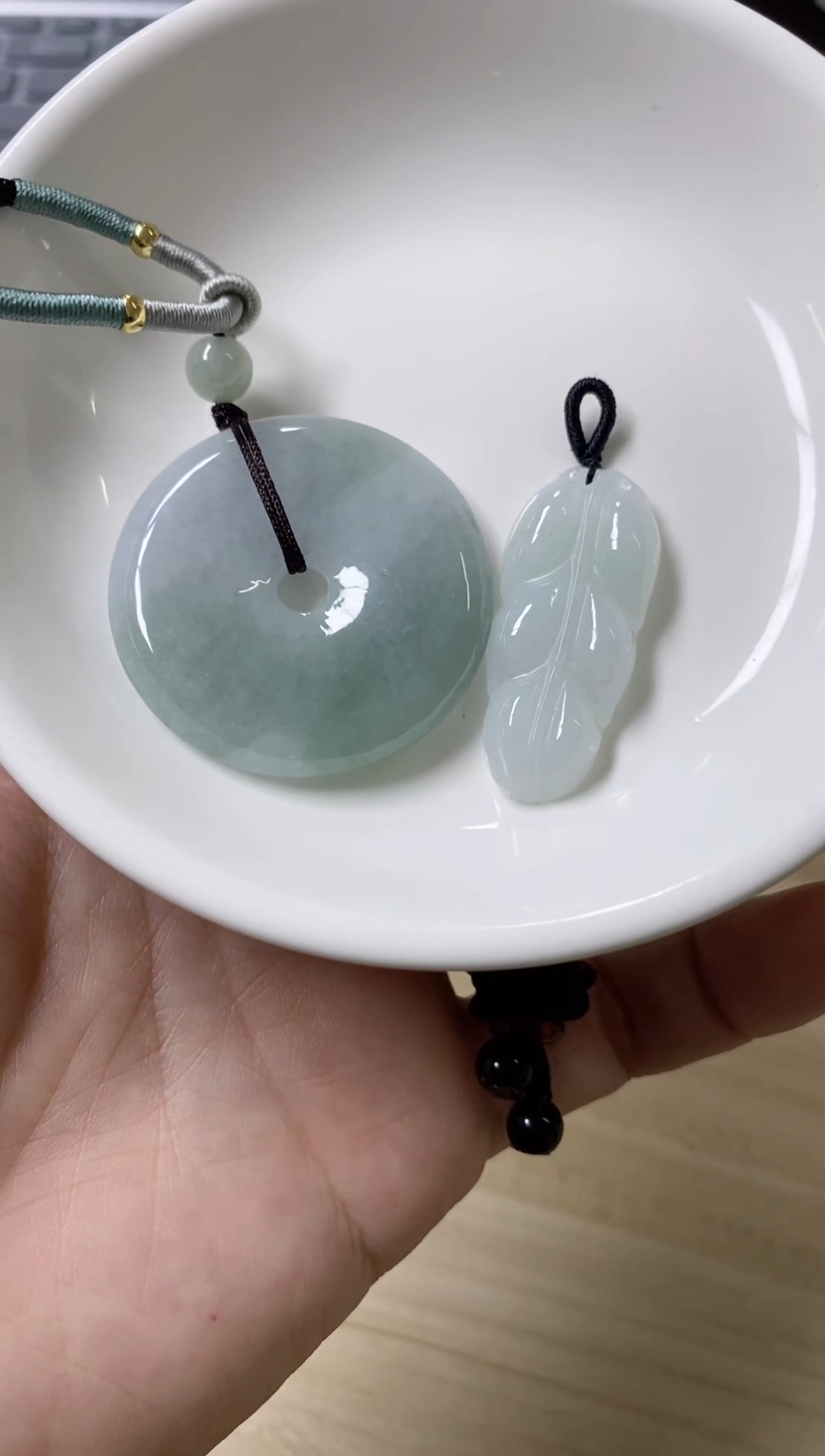 【闪购商品】翡翠颈饰未镶嵌天然缅甸翡翠A货平安扣+叶子