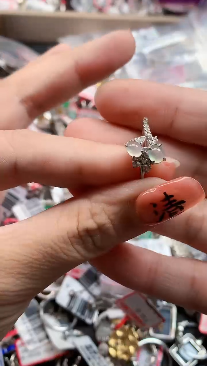 银S925镶嵌戒指翡翠天然A货缅甸翡翠