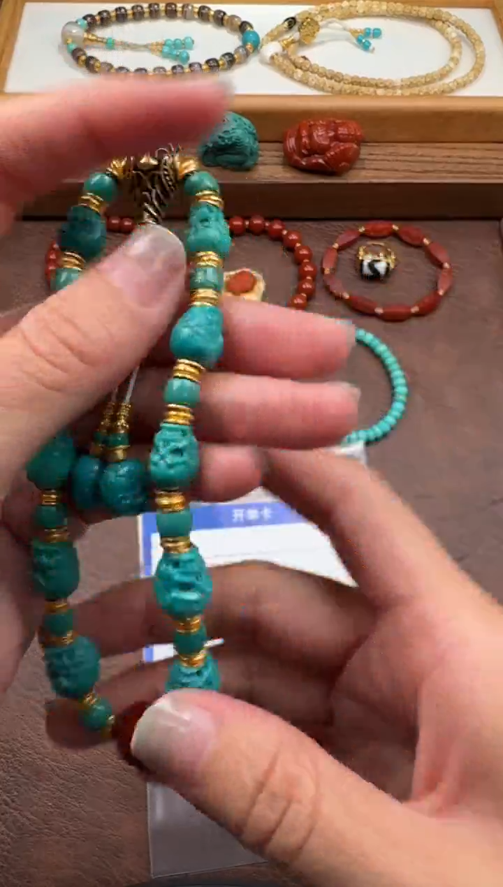18K金镶嵌绿松石手串手串纸***~手串手串