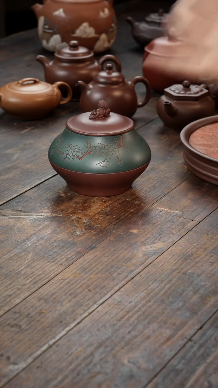 【闪购商品】紫砂茶壶墨绿粉浆茶叶罐