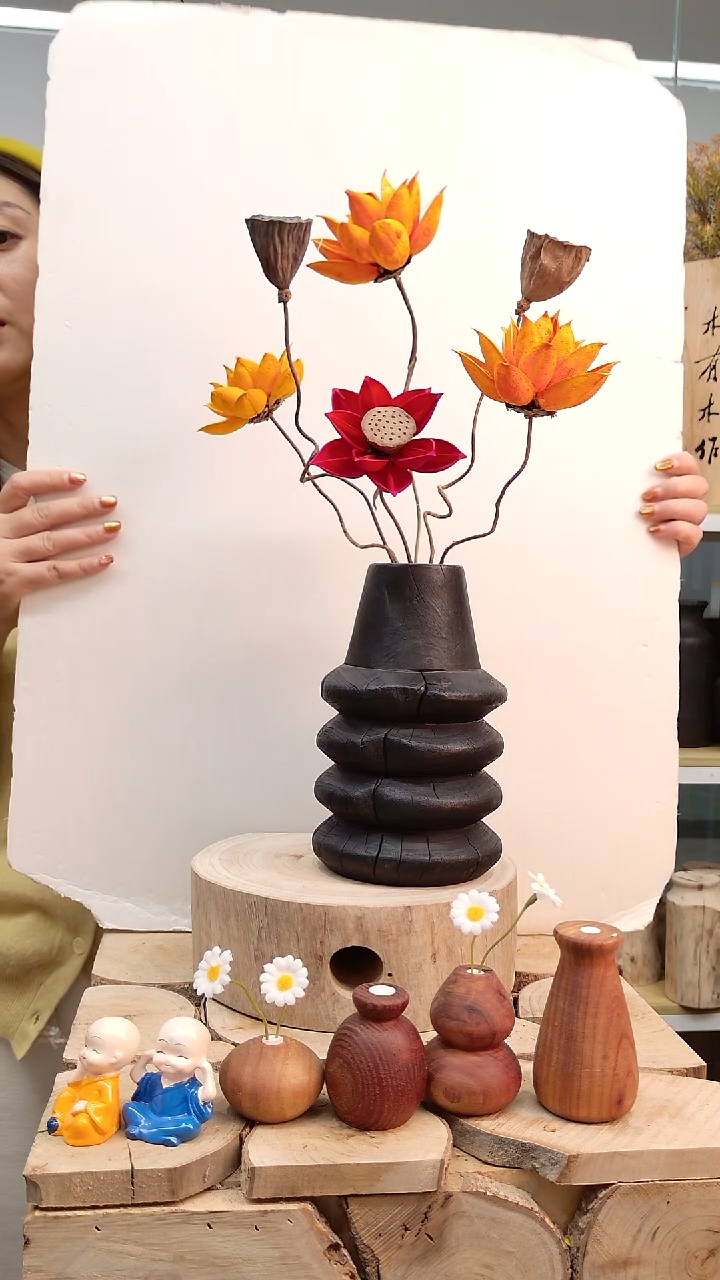 木木实木花瓶一物一拍，自然开裂