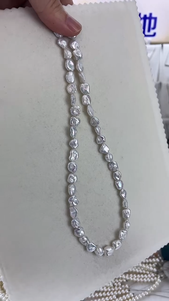 颈饰银S925镶嵌淡水珍珠天然珍珠极光野生无核keshi项链