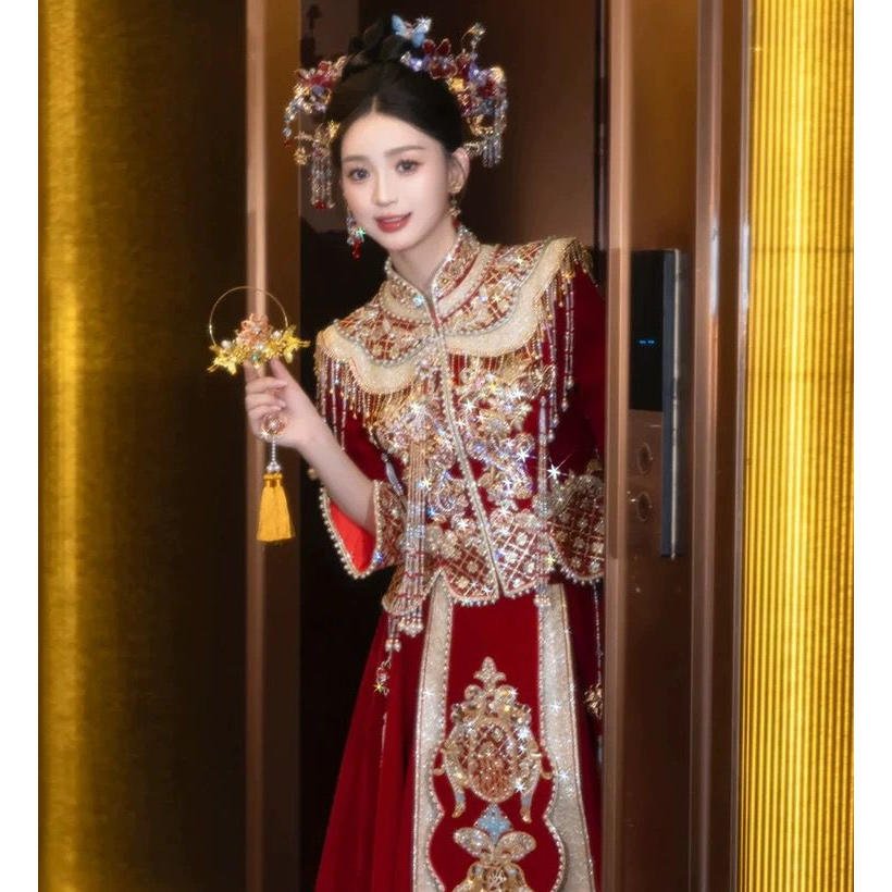 丝绒秀禾服2025新款新娘高端结婚礼服中式婚服敬酒服出阁重工嫁衣