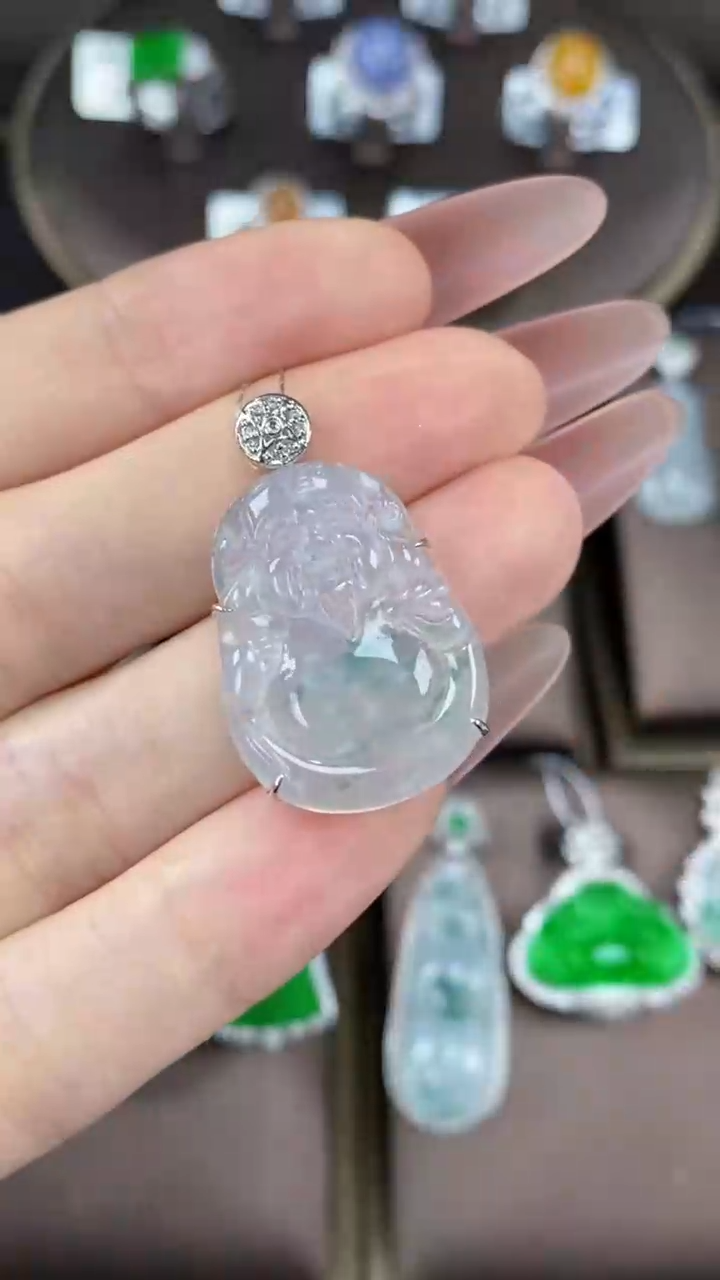 【闪购商品】翡翠吊坠(不含链)18K金镶嵌翡翠包镶财神爷