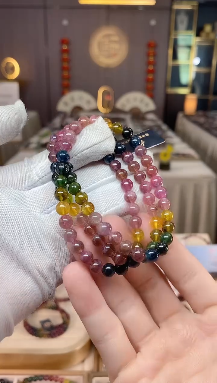 未镶嵌老矿碧玺彩虹三圈手串6mm+碧玺xion多样性发一条