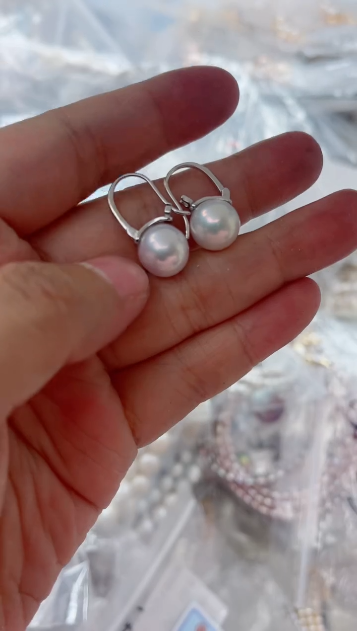 银S925镶嵌耳饰淡水珍珠多样性发其一，非无暇