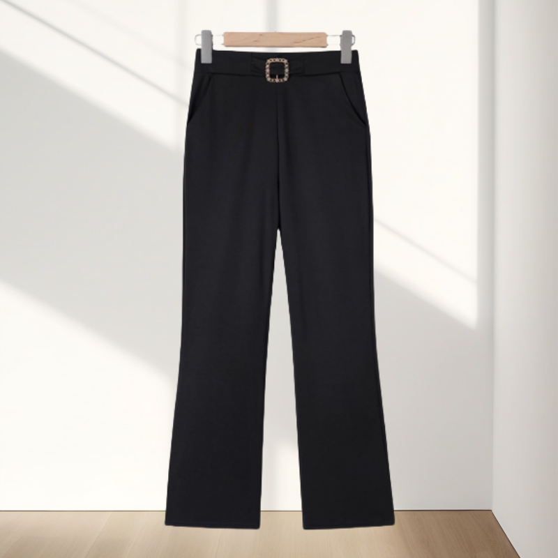 早春新款日常百搭纯色高腰显瘦弹力微喇裤女时尚洋气百搭休闲裤子