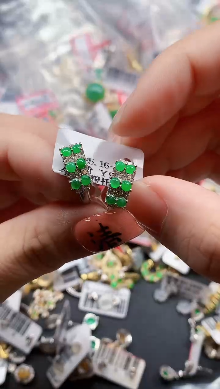 银S925镶嵌戒指翡翠天然A货缅甸翡翠