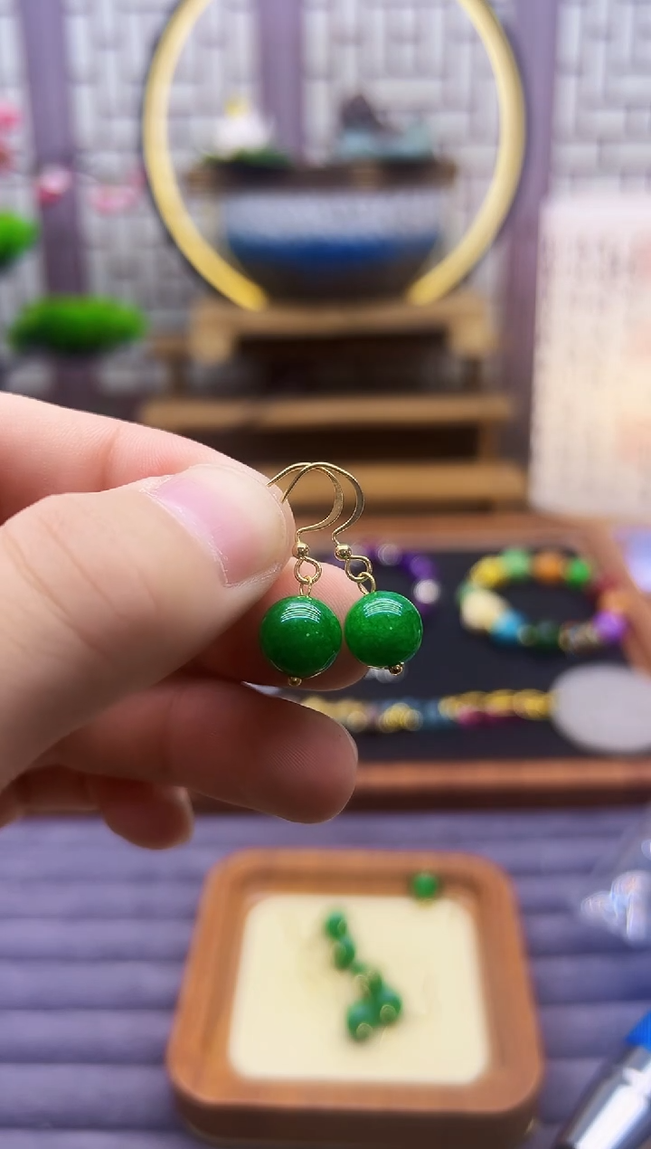 翡翠14K金镶嵌耳饰E02