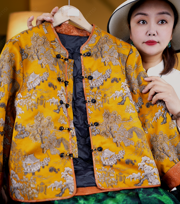 弥冬<<非遗美学>>2033新中式国风复古提花盘扣蚕丝棉袄
