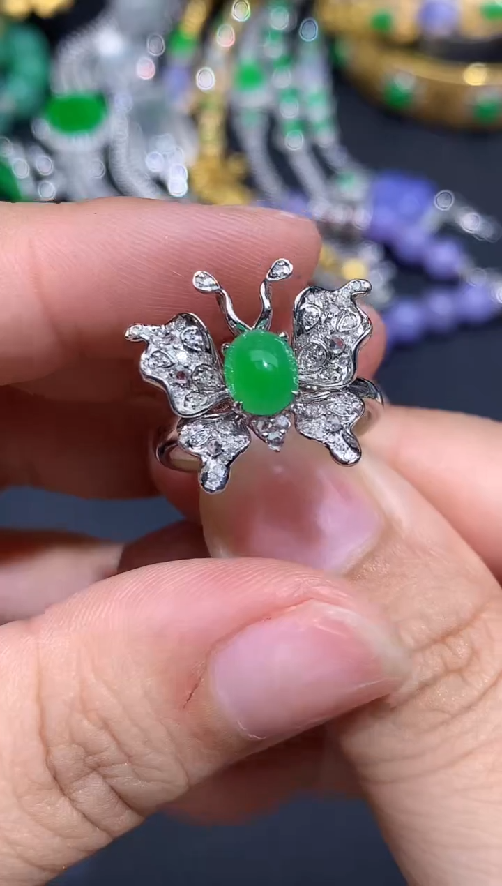 翡翠戒指18K金镶嵌467-春日珠宝