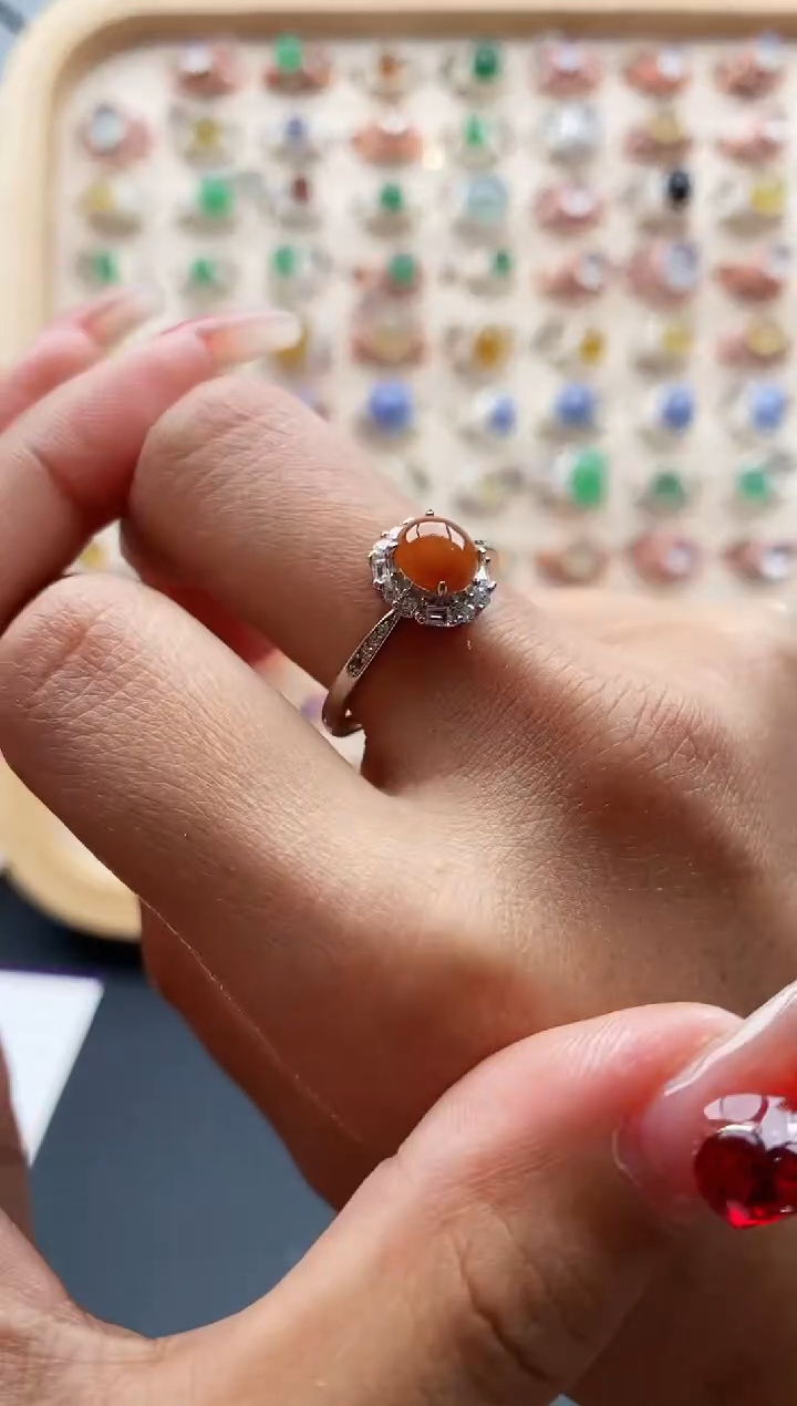 【闪购商品】翡翠戒指银S925镶嵌缅甸天然A货翡翠222 3+9