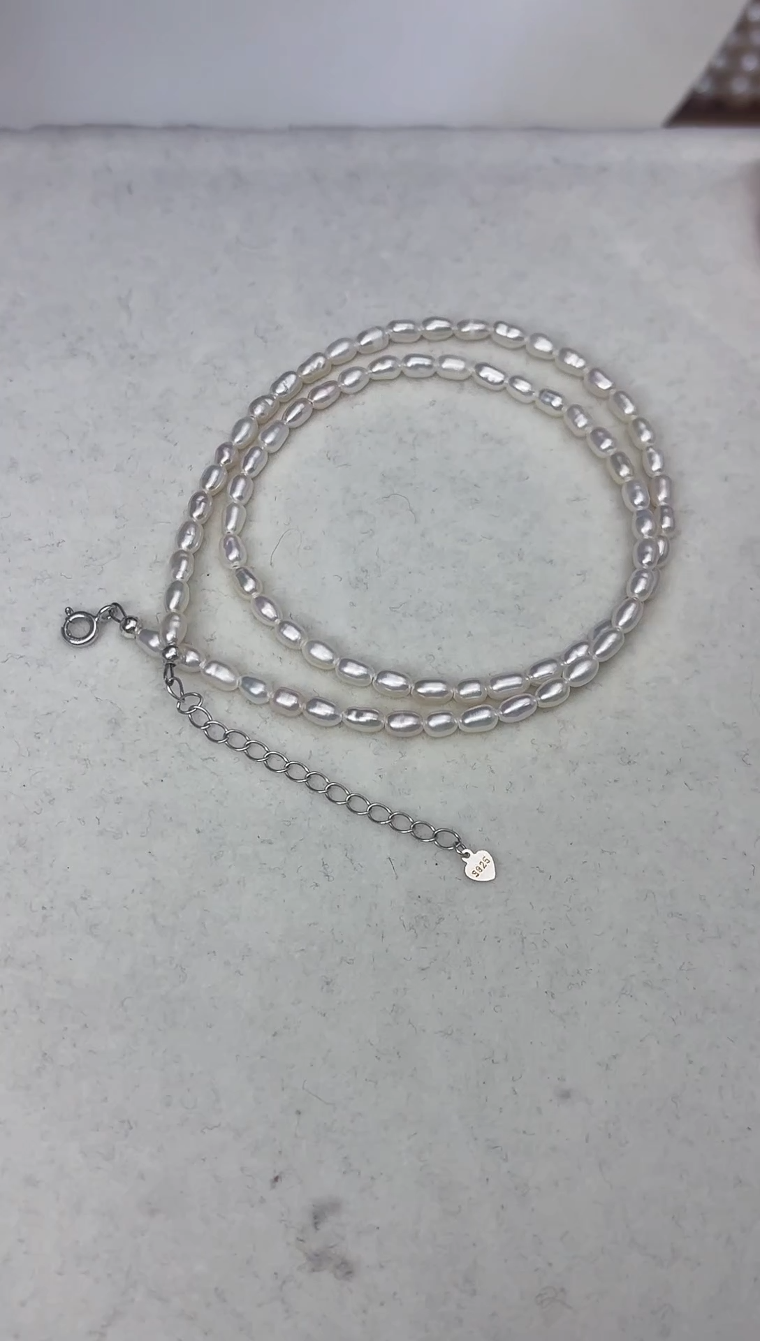 【闪购商品】淡水珍珠项链银S925镶嵌3-4MM米粒淡水珍珠项链