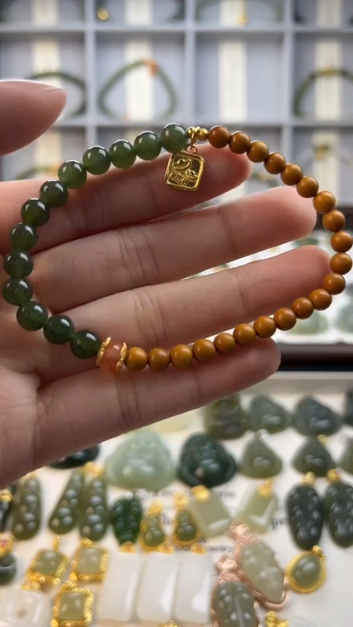 银S925镶嵌手串和田玉1