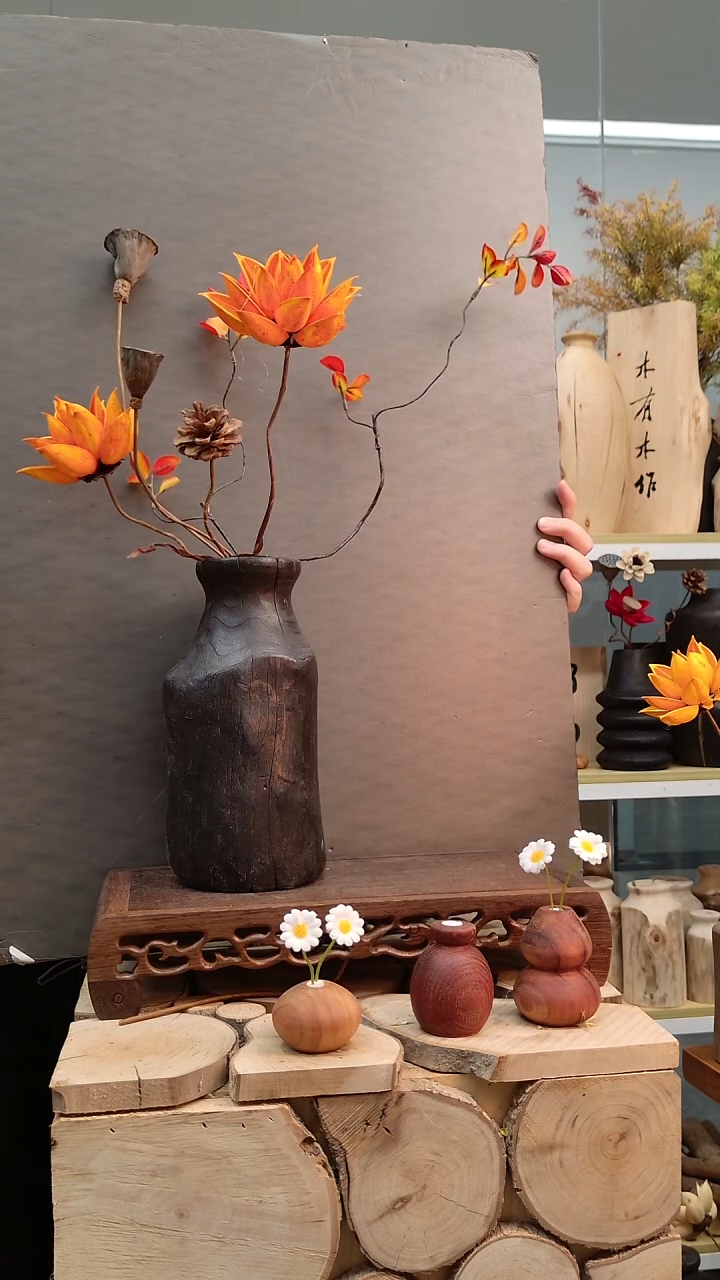 木木实木花瓶一物一拍，自然开裂