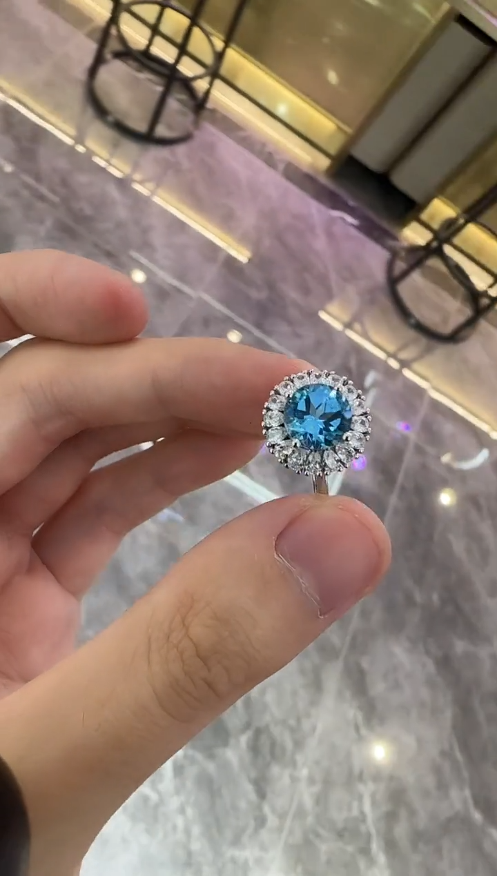 托帕石戒指银S925镶嵌8mm妖姬