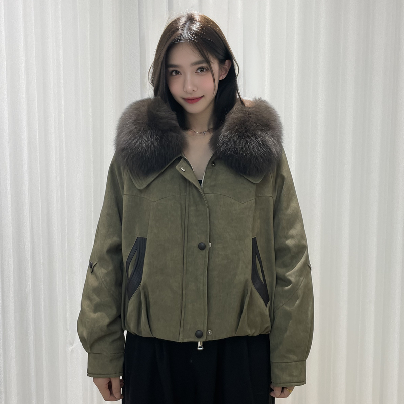 BAERLI/2025新款狐狸毛鹅绒服可拆卸毛领短款经典显瘦高级 洋气