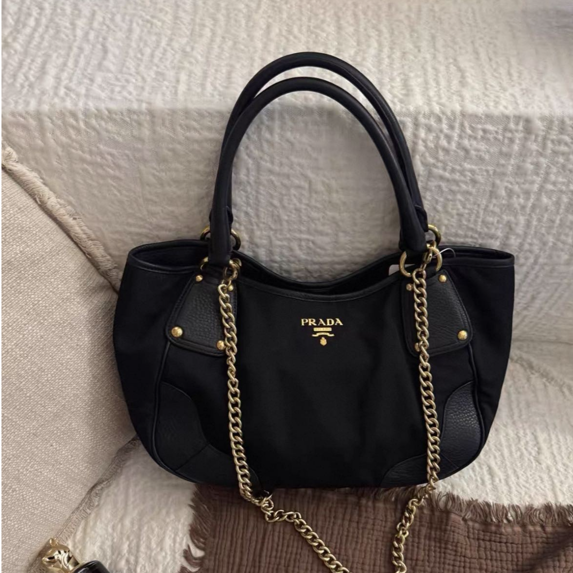 99新 GUCCI/古驰 PRADA黑金拼皮小元宝包