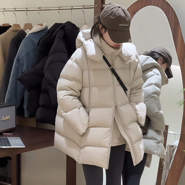 90绒中长款羽绒服女加厚保暖蓬松舒适外套休闲宽松连帽秋冬时尚