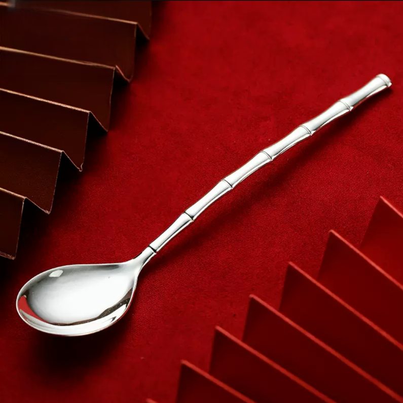 足银银制品 竹节中式家用勺子25克                        