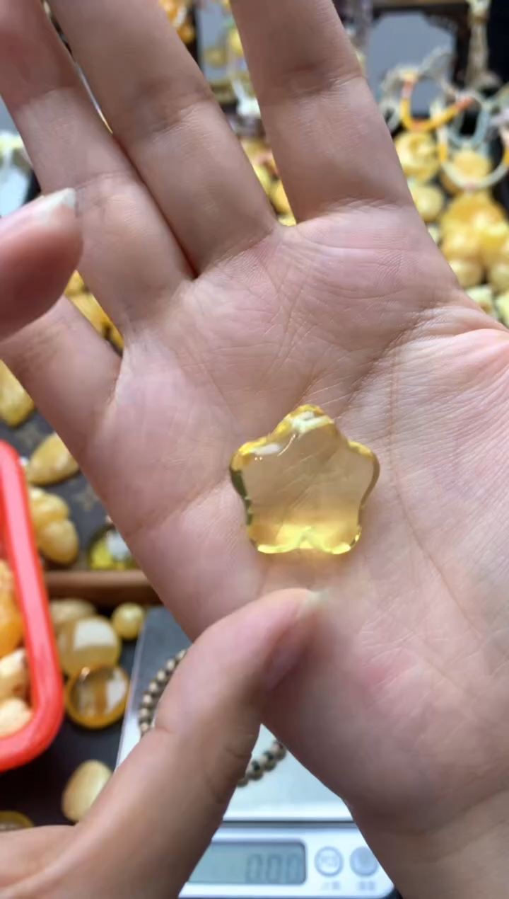 银S925镶嵌琥珀珠宝奇石060琥珀蜜蜡花粉有纹小坑介意勿拍