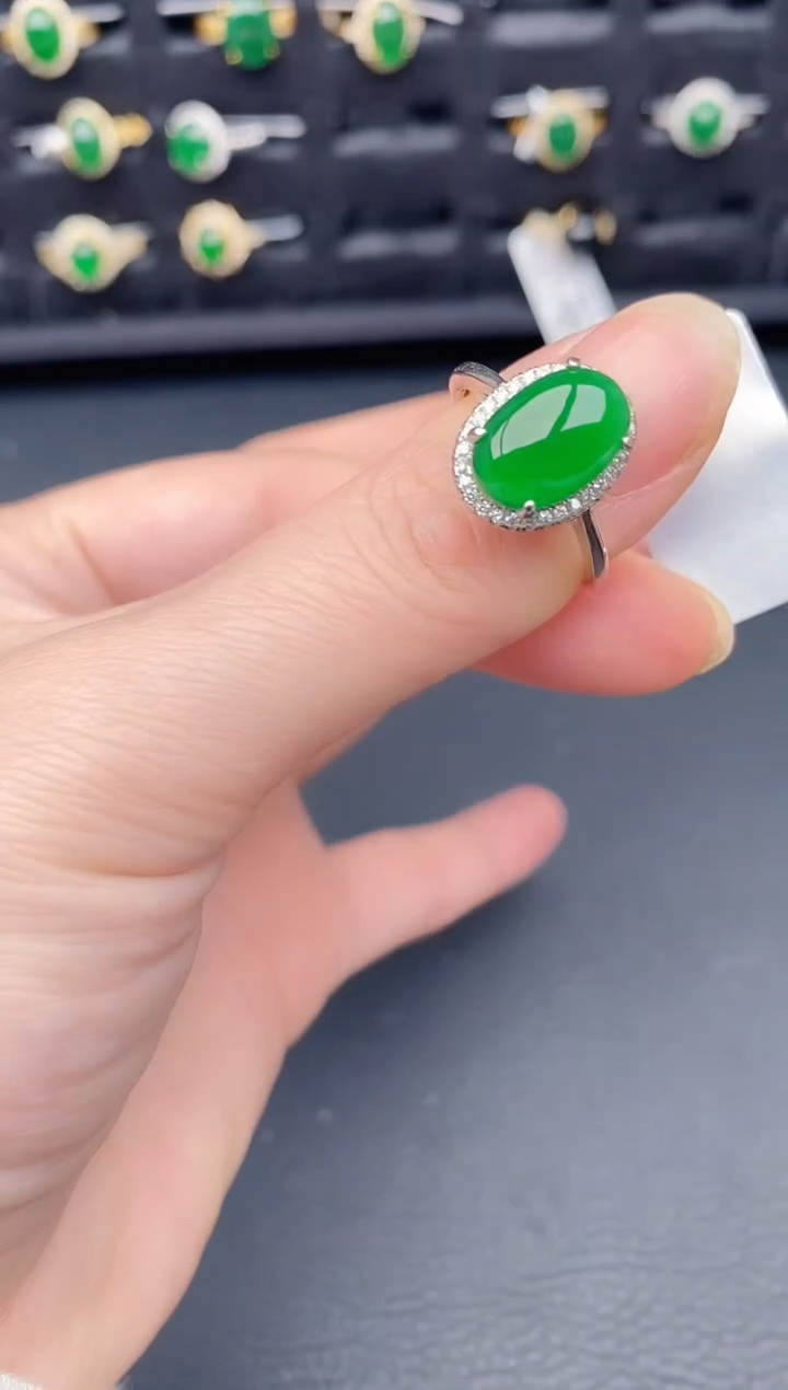 银S925镶嵌戒指翡翠天然a货翡翠168