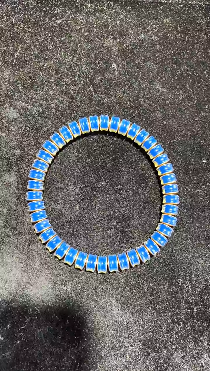 琥珀18K金镶嵌珠宝奇石丑****口7MM多米皇家蓝嘎巴啦手串