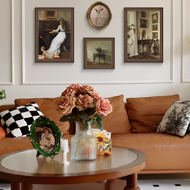 法式复古客厅挂画沙发背景墙装饰画美式餐厅组合画壁画小众艺术画