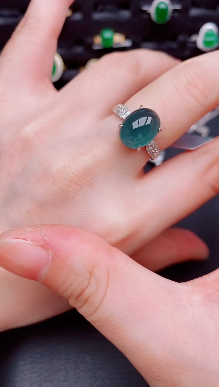 【闪购商品】翡翠戒指银S925镶嵌天然a货翡翠223