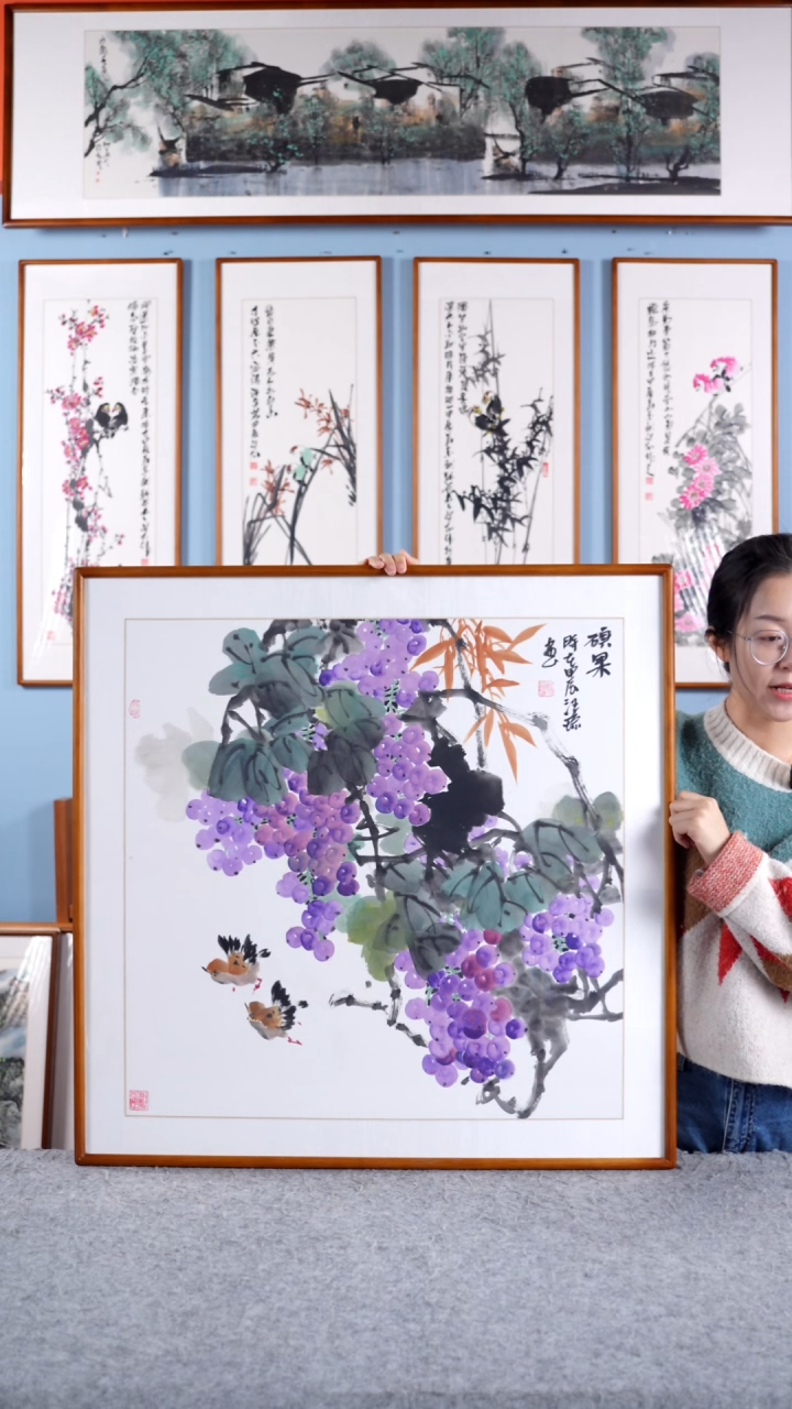 【闪购商品】国画汪琼《硕果/紫气东来》手绘带框83*83