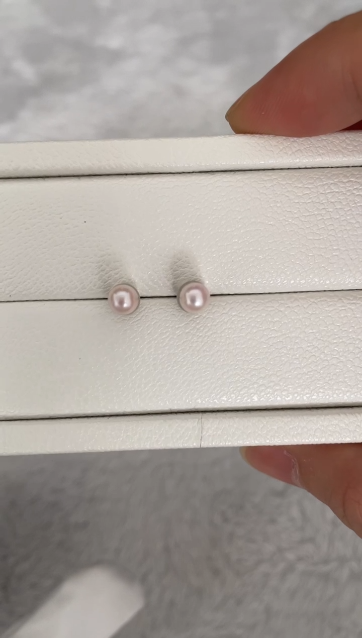 银S925镶嵌耳钉海水珍珠AK素钉5-5.5mm