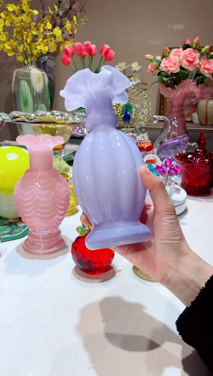 【闪购商品】琉璃手工艺品紫色罗马柱花瓶 微瑕