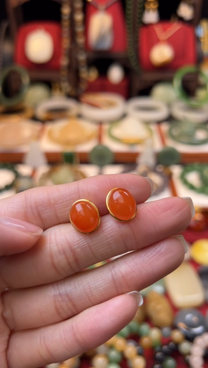 【闪购商品】南红玛瑙耳饰银S925镶嵌福利