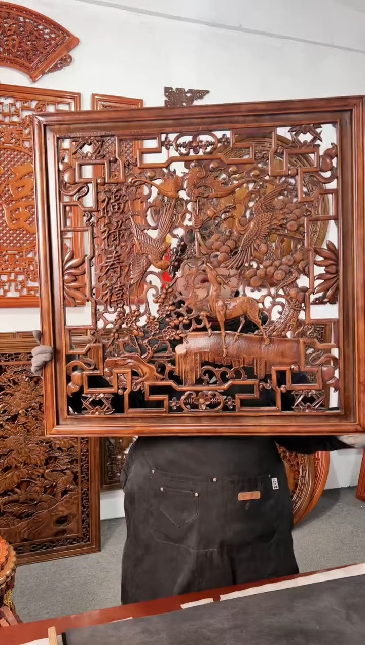 【闪购商品】香樟木木雕80*80   福禄寿喜