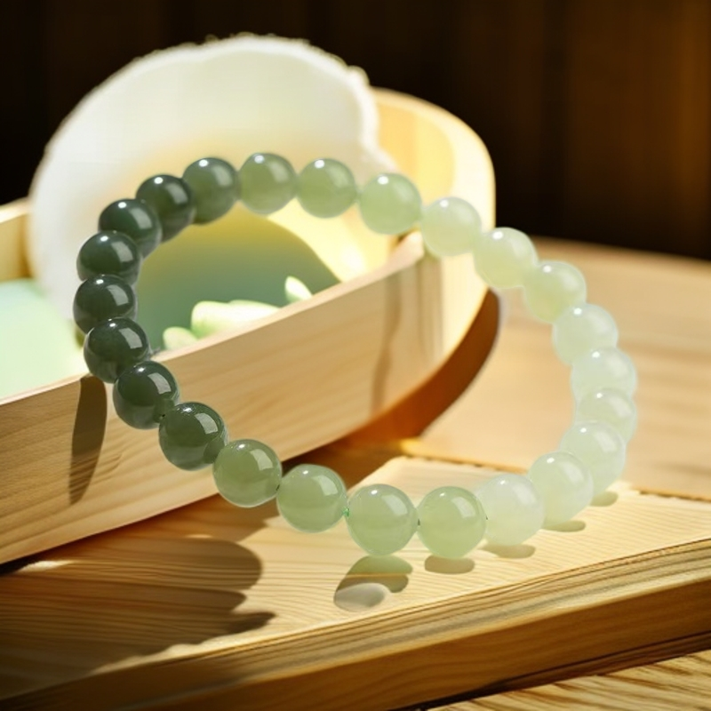 V62圆珠和田玉渐变手串6mm（随机礼盒）