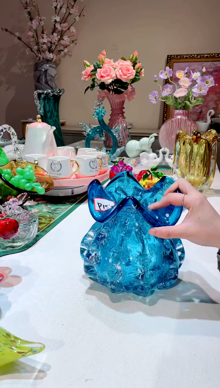【闪购商品】琉璃手工艺品    P155深蓝钱袋子花瓶微瑕