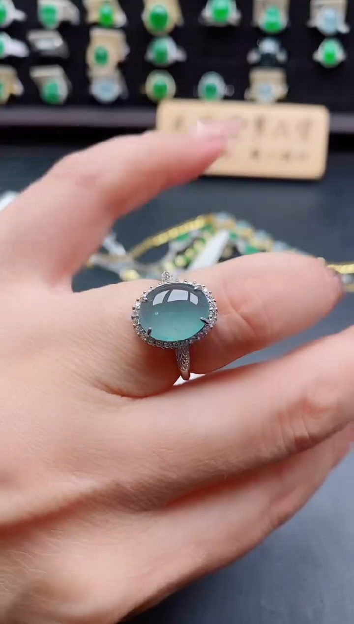 银S925镶嵌戒指翡翠1