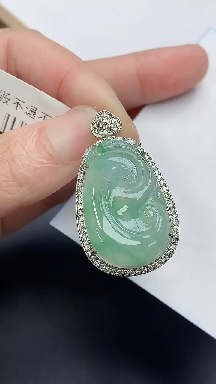 颈饰银S925镶嵌翡翠天然缅甸A货百元以上9元证书费自理