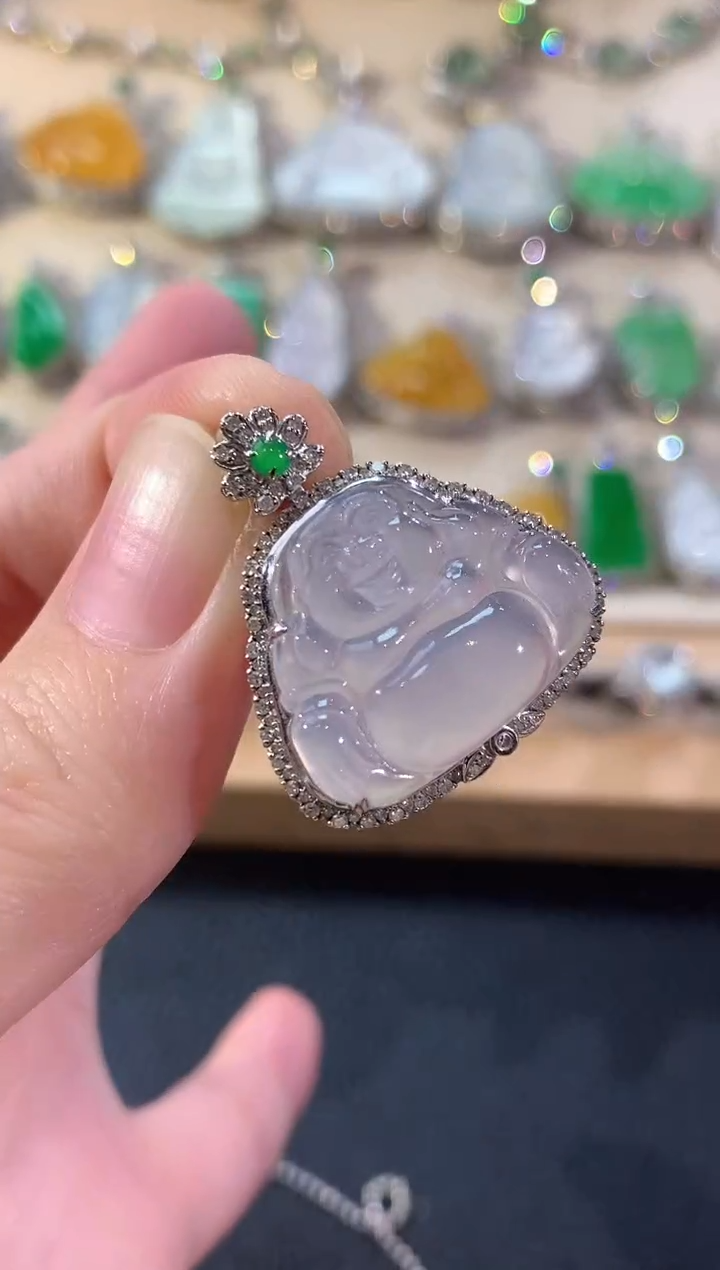 吊坠(不含链)18K金镶嵌翡翠冬日珠宝Q100