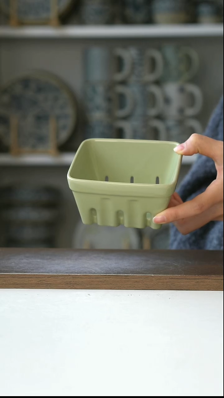 陶草绿陶瓷水果篮11cm@7-7@微瑕