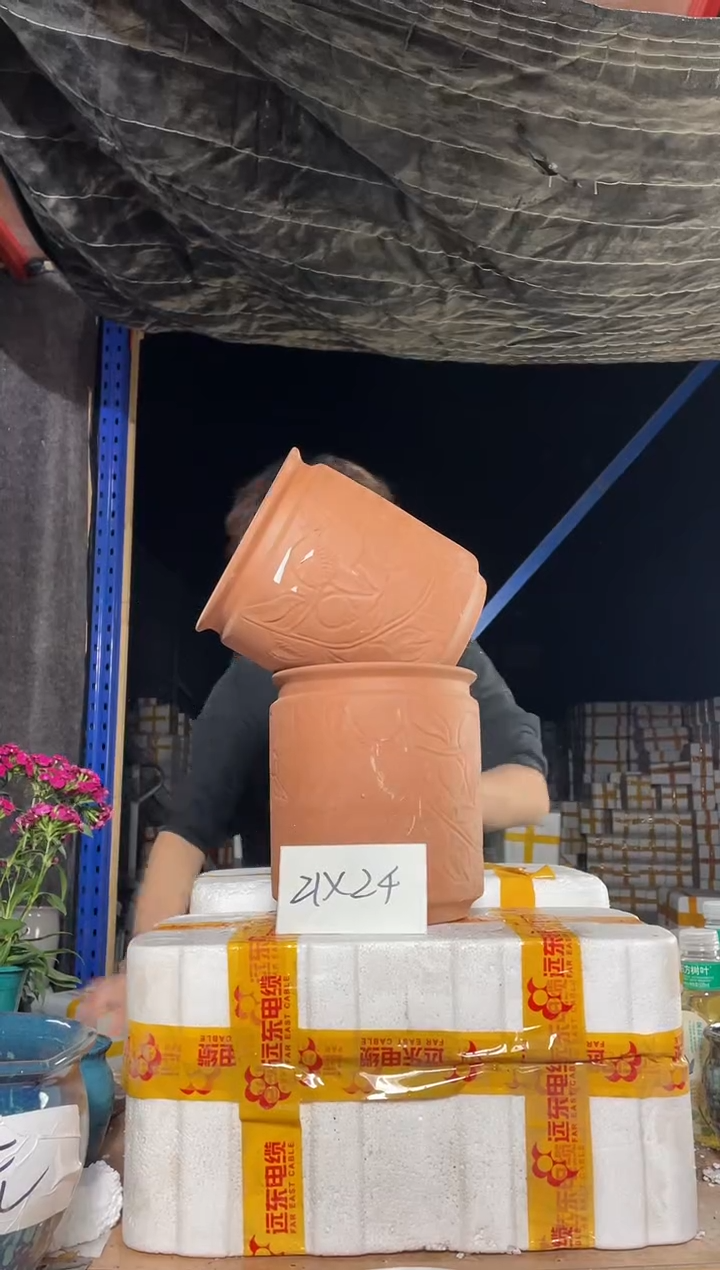 紫砂花盆宜兴紫砂粗陶花盆21*24