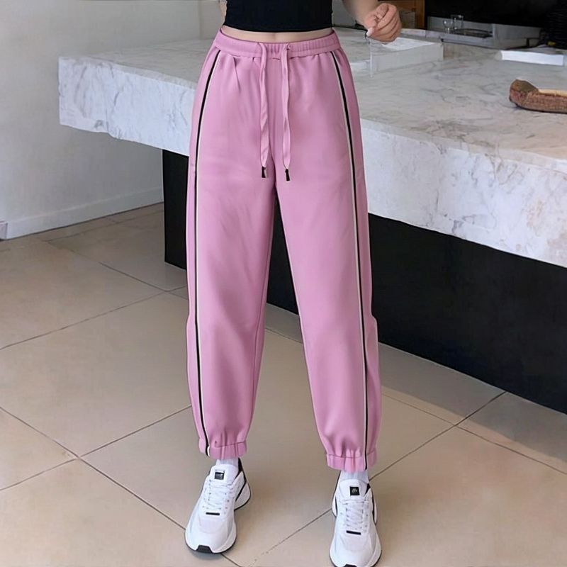 秋季极简风休闲裤松紧腰口袋韩版薄款束脚裤190-1001