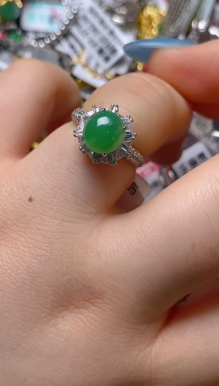 银S925镶嵌戒指翡翠百内无证书