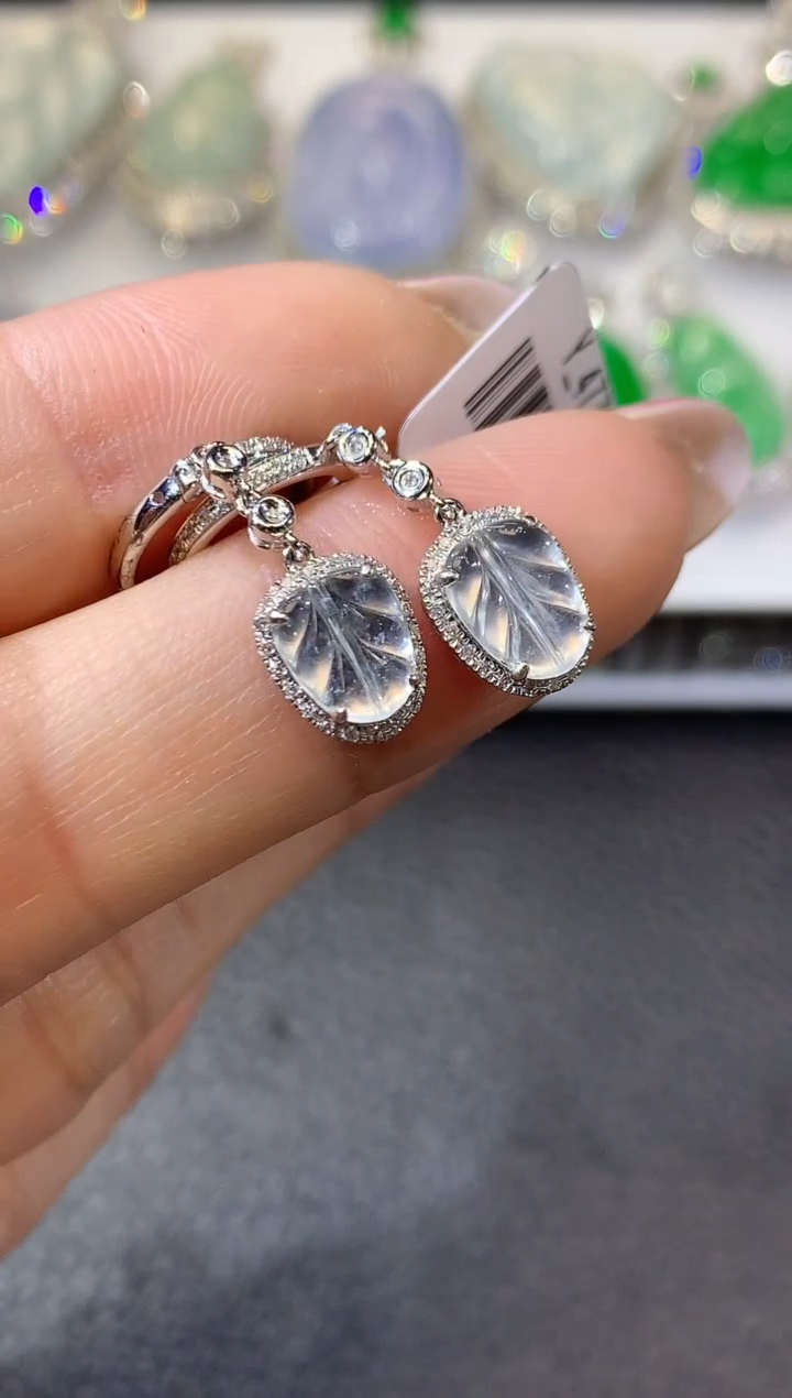 【闪购商品】翡翠耳饰18K金镶嵌C49一对