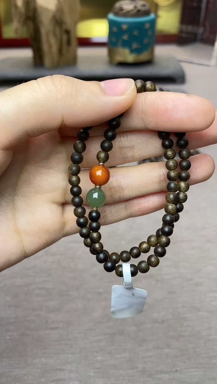 【闪购商品】沉香手串越南芽庄白棋0.4+配饰 沉水双圈款