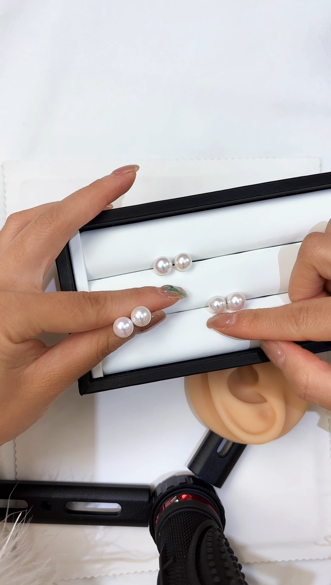 银S925镶嵌耳饰淡水珍珠银款淡水爱迪生珍珠耳钉8-9