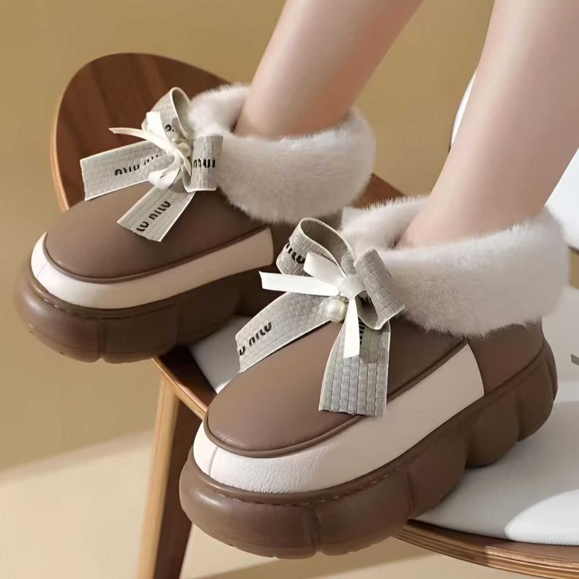 H-11防水PU皮棉拖鞋女厚底包跟室内休闲拖鞋冬季加绒加厚保暖棉鞋