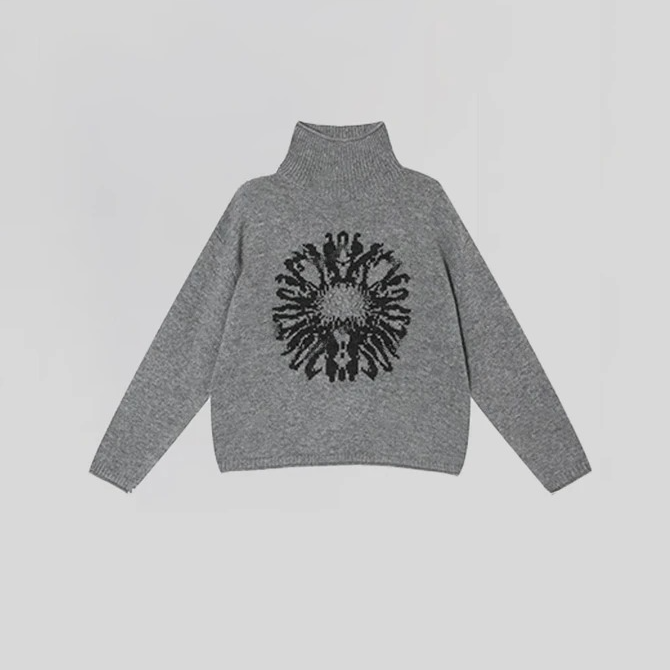 设计感纯色老钱风毛衣时尚高领百搭提花时尚毛针织衫女上衣K2-53