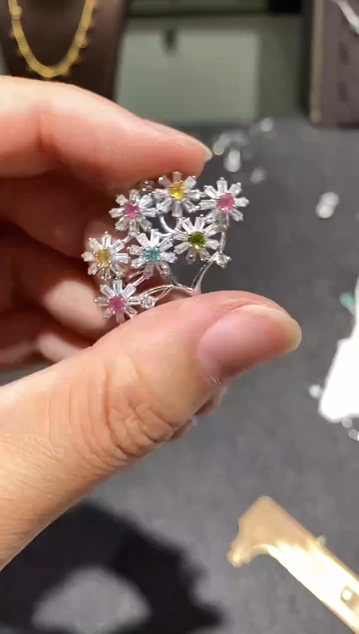 银S925镶嵌胸针碧玺胸针